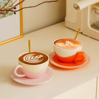 见山碗形咖啡杯陶瓷杯家用办公室下午茶杯碟套装情侣对杯伴手礼品