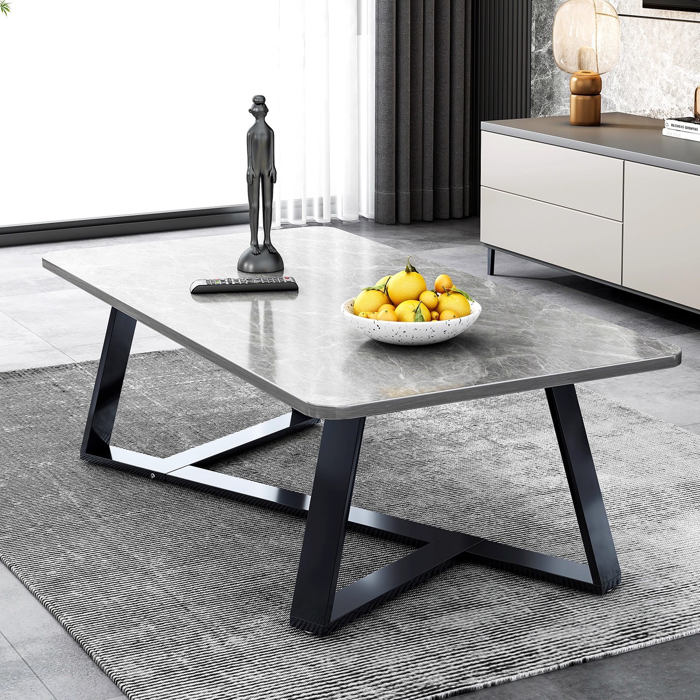 Mesa de té sala de estar doméstica 2025 nueva mesa de tabla de roca de estilo minimalista italiano simple mesa de té sofá de oficina