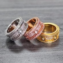 金属圆形爆款满天星可旋转齿轮戒指转动CNC满钻镶嵌机械感跨境