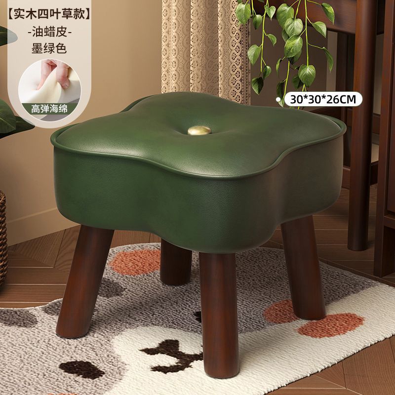 Dark green-four-leaf clover-waxed leather-solid wood legs