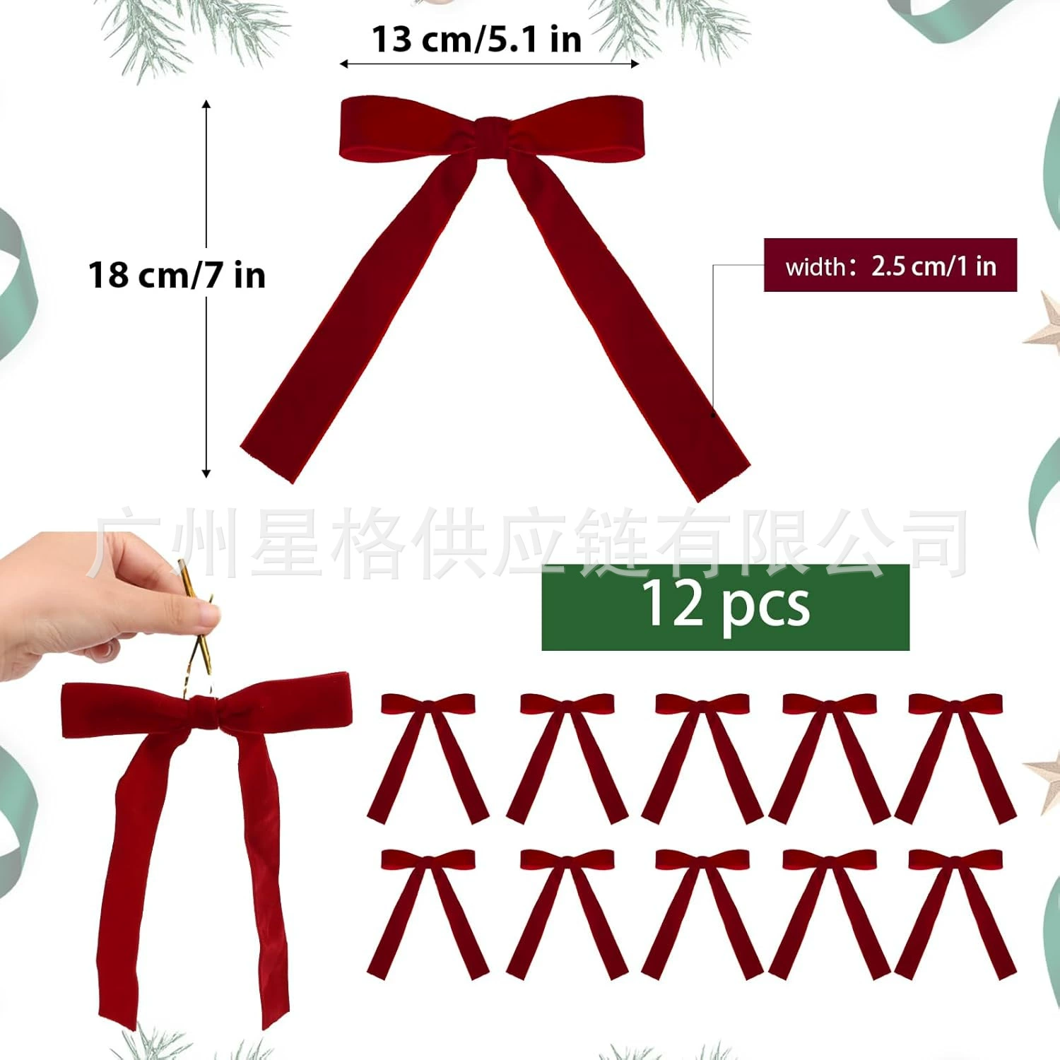 12 шт Red Velvet Bows for Christmas Рождественский бант подарочный декор набор из 12 штук