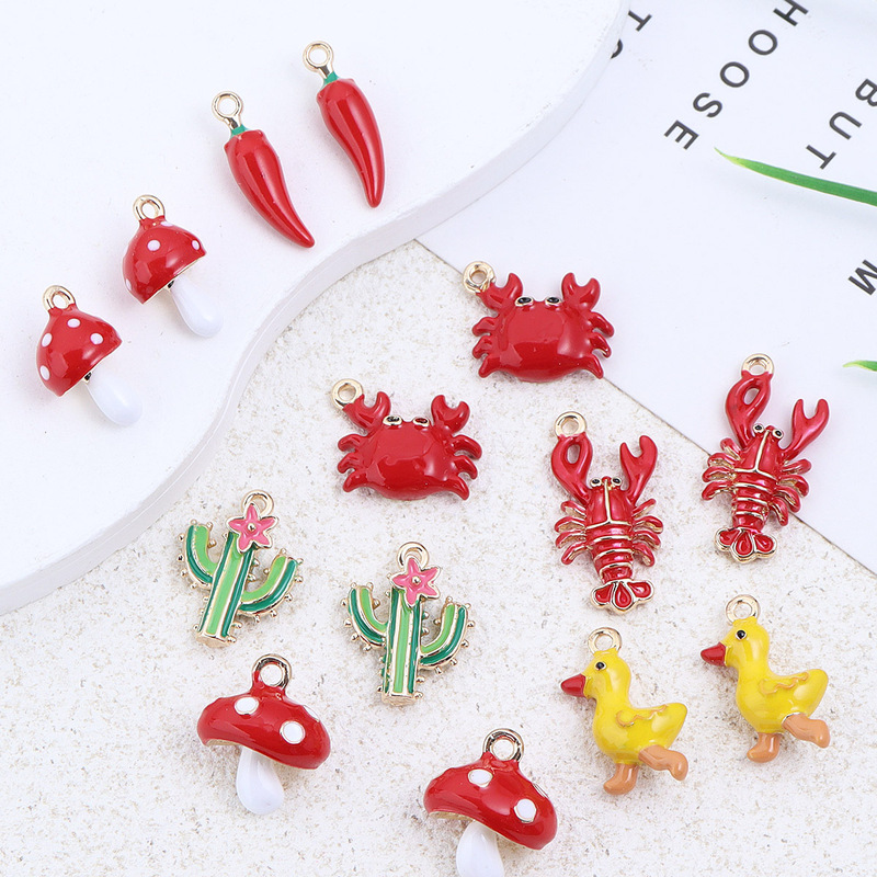 Alloy Oil Dropping Mushroom Duck Pepper Crayfish Crab Cactus Pendant DIY Handmade Jewelry Pendant Accessories Alloy Oil Dropping Mushroom Duck Pepper Crayfish Crab Cactus Pendant DIY Handmade Jewelry Pendant Accessories