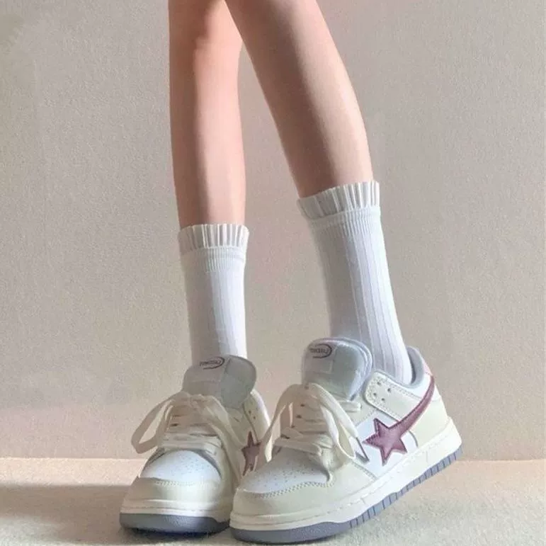 Ins Винтажные макароновые туфли с сыром кремовый звезда маленькие белые туфли 2024 новые дикие повседневные кроссовки