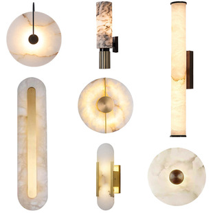 Natural Spanish Marble Wall Lamp Tv Background Wall Full Copper Lamp Accessible Luxury Creative Art Hotel Bedroom Bedside Lamp
