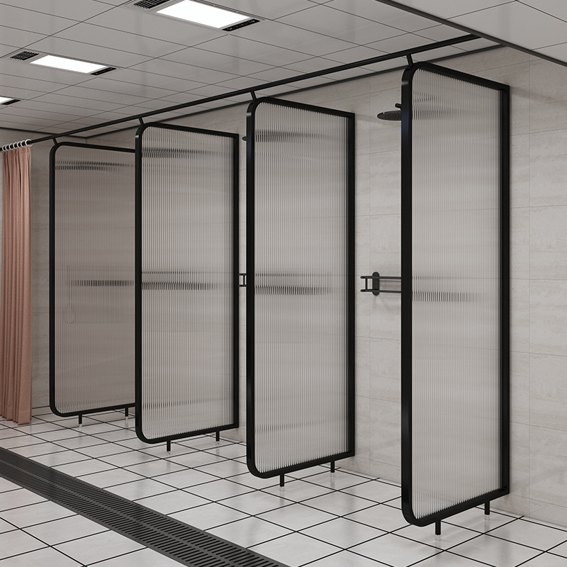 Public Restroom Bathhouse Bath Shower Room Tempered Glass Partition Swimming Pool Stainless Steel Screen Partition Wall