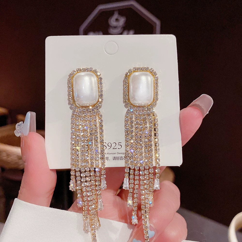 Серьги из серебра 925 пробы, Tassel из циркония, длинная легкая подвеска