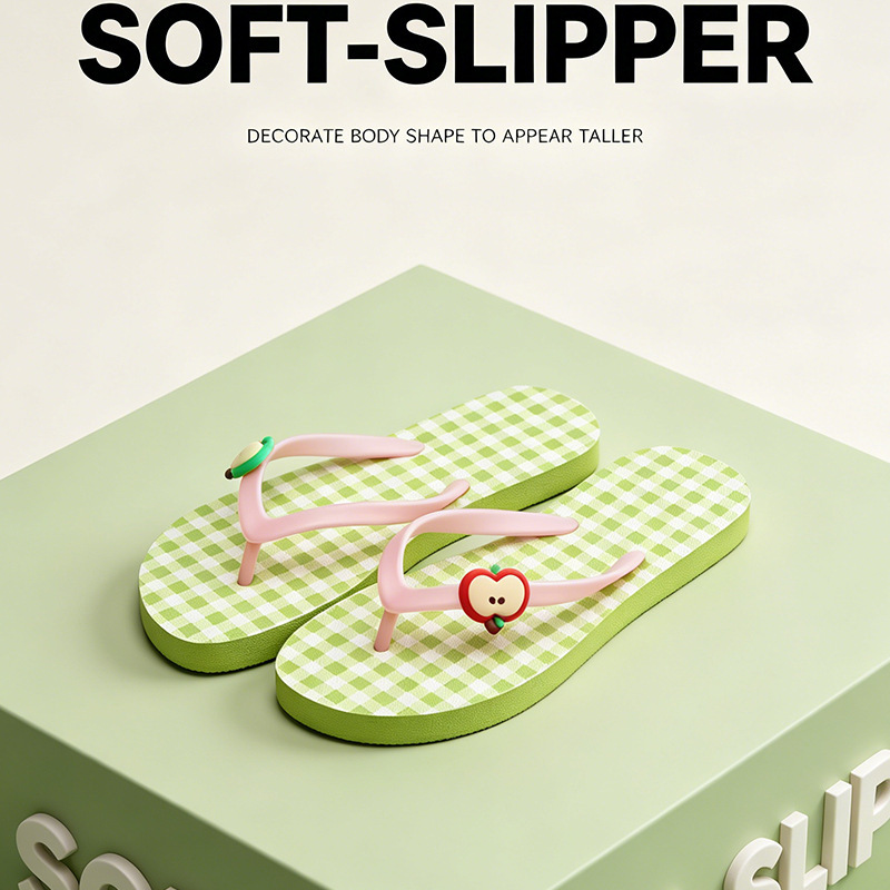 Cute summer beach vacation flip-flops for women, ins-style color-blocking plaid red apple flip-flops Cute summer beach vacation flip-flops for women, ins-style color-blocking plaid red apple flip-flops