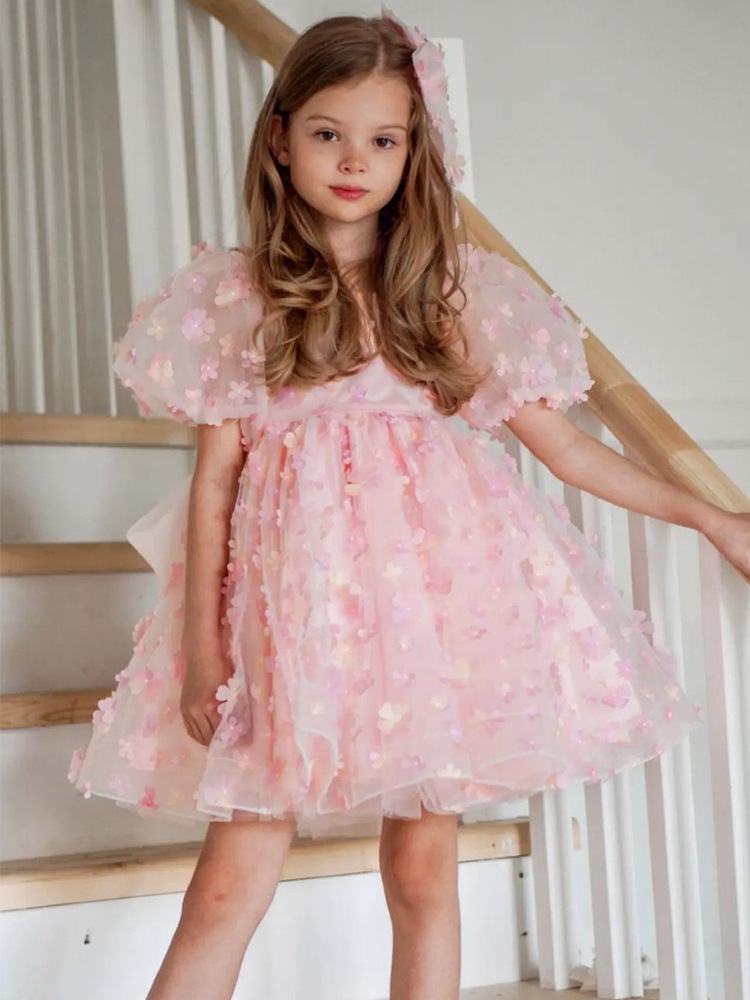 Vestido de niñas celebridad en Línea para Niños burbuja manga flor princesa vestido transfronterizo Comercio exterior Navidad mullido vestido de gasa