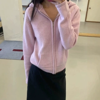 smooth mood针织连帽衫女秋季新款韩系慵懒百搭长袖拉链开衫外套