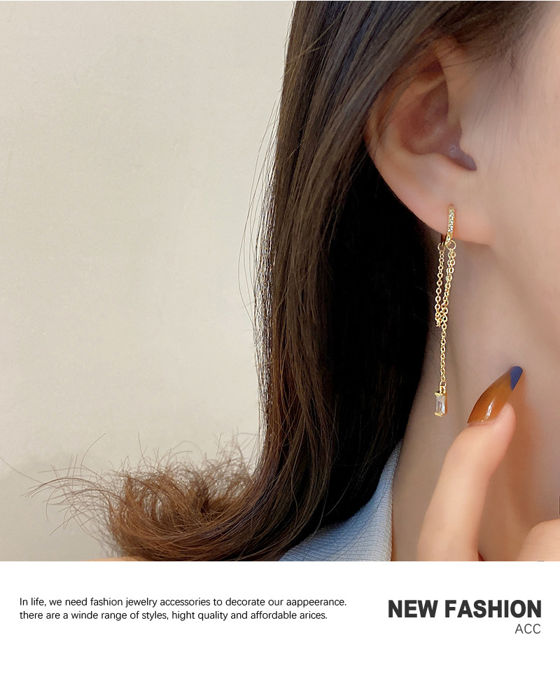 Korean Style Ins Style Simple Geometric Earrings Female Online Influencer Fringed Zircon Ear Clip Cold Style All-matching Graceful Ear Rings display picture 7