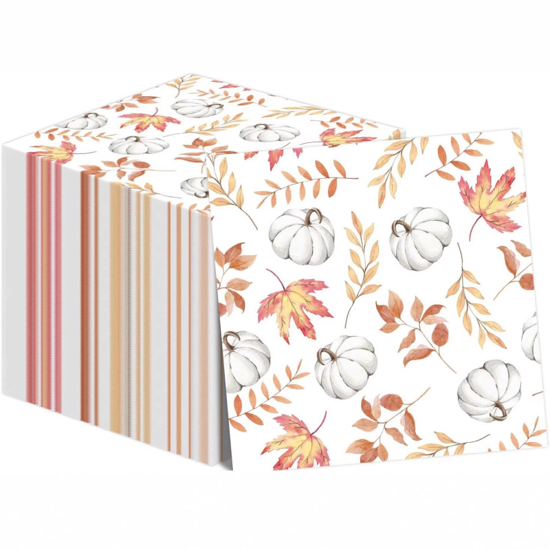 Autumn Watercolor Maple Leaf White Pumpkin Thanksgiving Party Celebration Table Dinner Supplies Disposable Napkins