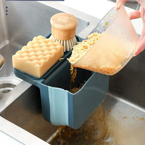 Household Kitchen Sink Suction Drain Basket Foldable Pool Hanging Kitchen Waste Bin Storage Basket Shelf