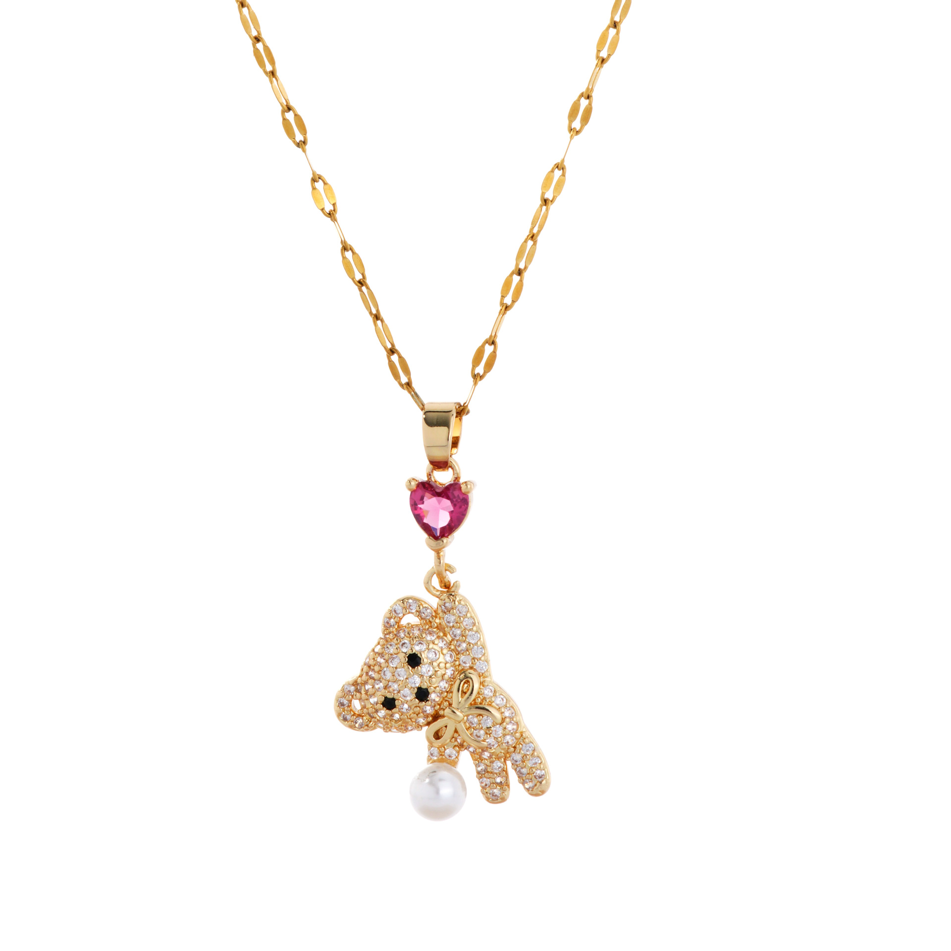 Collar de colgante de oso con corazón de zirconio incrustado – cadena de clavícula de nicho, venta al por mayor image 5