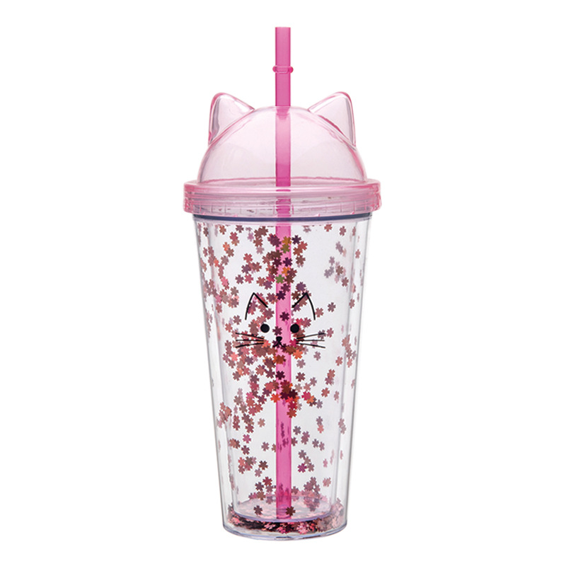 Taza de agua de paja de plástico de doble capa de color degradado transfronterizo AS/PS480/600ml con taza de regalo de café