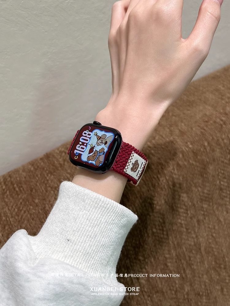 The top hat bear woven watch strap is suitable for the autumn and winter breathable Apple Watch s10 strap, Apple Watch 9/SE7 undefined