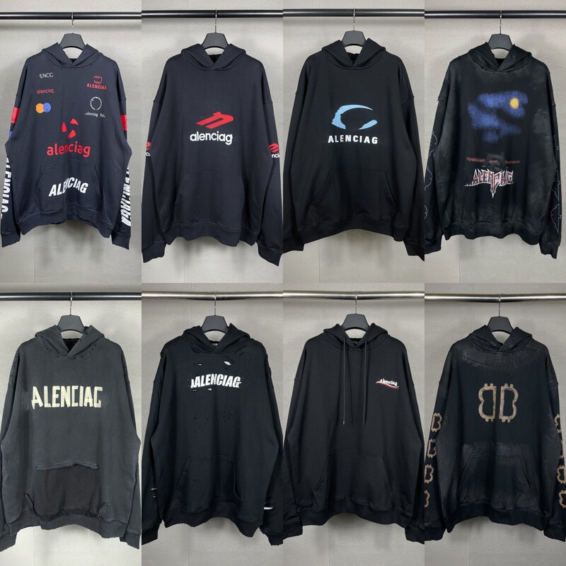 High Version Paris Trendy Brand B Cola Embroidered Flame Letter Logo Destroyed Printed Hooded Long-Sleeved Sweatshirt