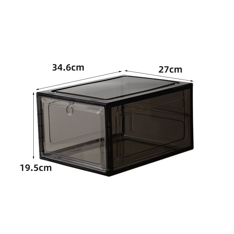 Amazon Venta caliente caja de zapatos de plástico zapatos de baloncesto transparentes y botas caja de almacenamiento al por mayor traje apertura gran caja de zapatos magnética