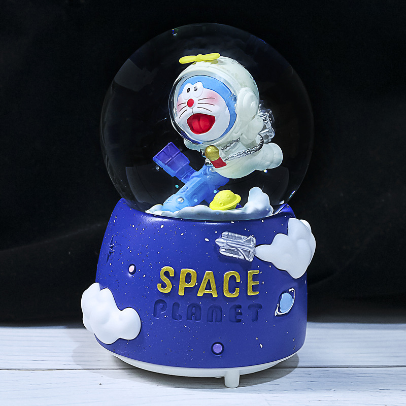 Nueva bola de cristal de mapache rosa pequeña, nieve, caja de música luminosa, luz nocturna, caja de música de regalo, artesanía de una pieza