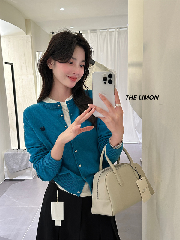thelimon柠檬绿茶秋冬韩系简约设计感爱心刺绣长袖羊毛针织开衫女|undefined