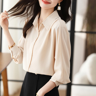 Real Shot 2024 Autumn New Chiffon Shirt Top Loose Lazy Style French Niche Design Sense Shirt Women's Long Sleeve