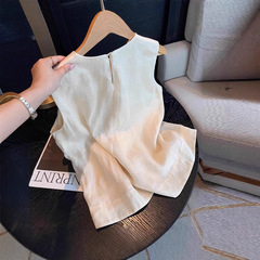 重工刺繍花ラミー麻夏女性ノースリーブベスト小衆レトロ気質薄い上着丸襟上着
