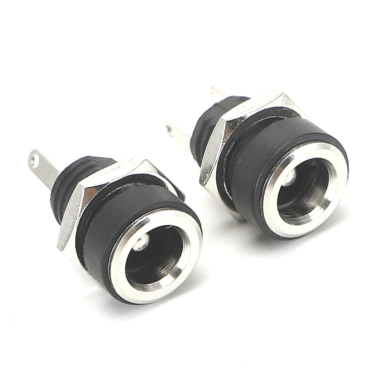 DC电源插座 DC-022B 5.5*2.1/2.5MM 2脚焊线圆孔螺纹母座 3.5*1.3