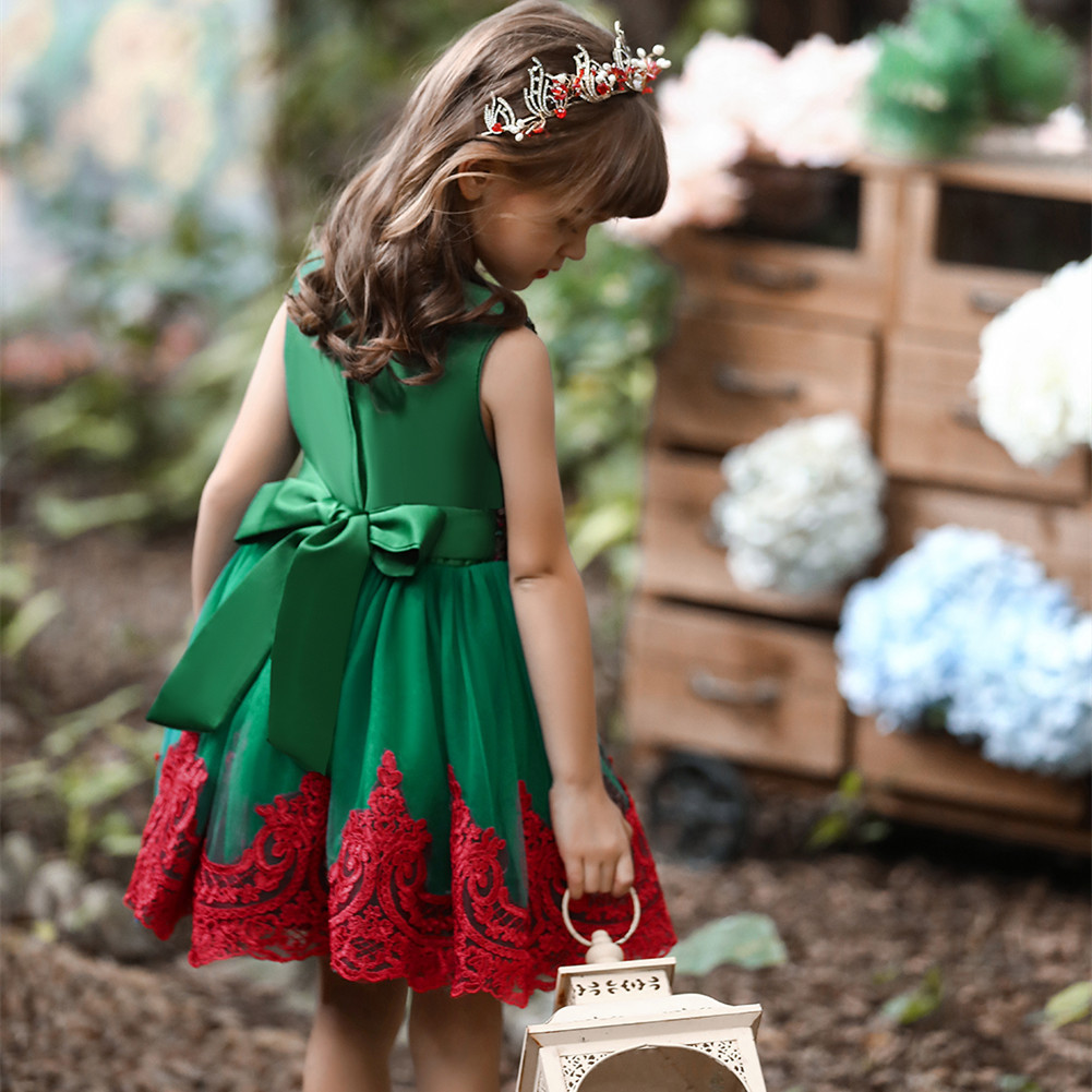 外貿(mào)繡花新款圣誕節(jié)兒童服裝女童亮片公主連衣裙cosplay紅演出服