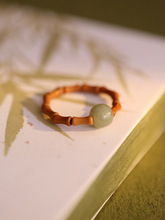 天然和田玉老型珠戒指女指環橄欖核竹節尾戒文玩漢服國風配飾批發