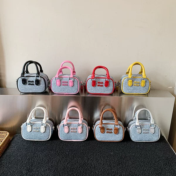 Denim Bowling Handbag for Women, New Letter Design, Niche, Simple, Versatile, Commuter Shoulder Bag, Mini Crossbody Children's Bag