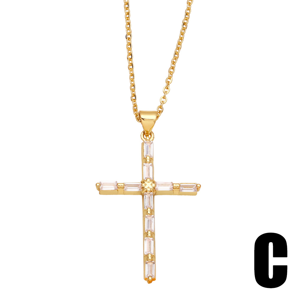 Fashion Zircon Cross Pendant Copper Necklace Simple Accessories display picture 6