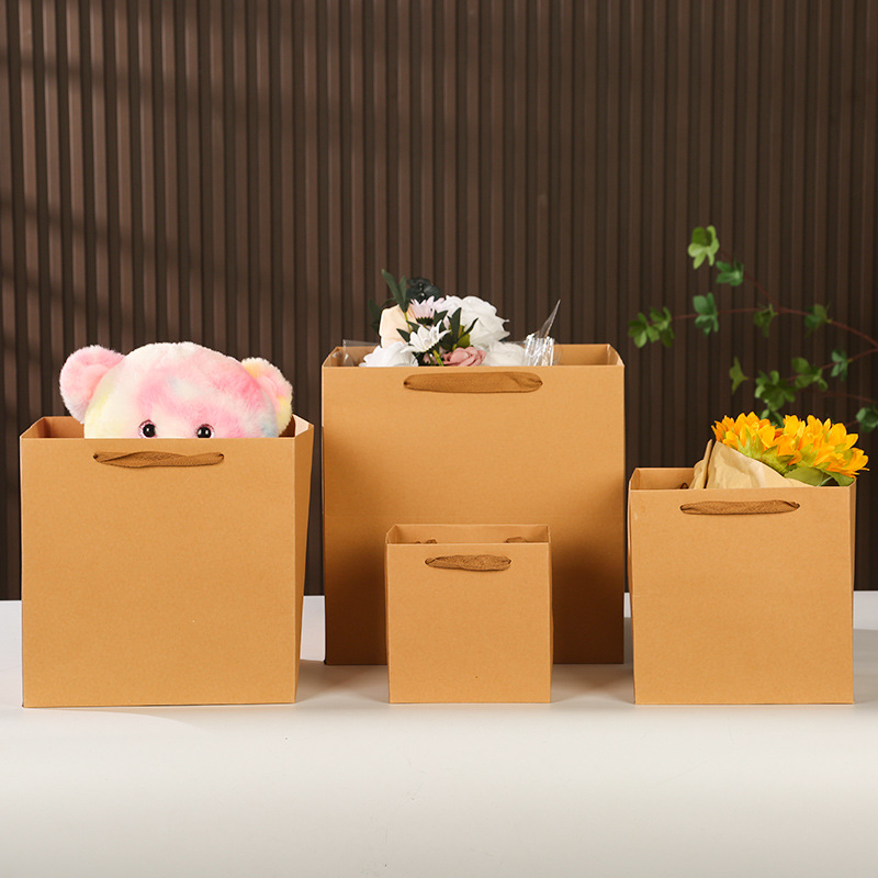 情人节白卡纸袋方形鲜花手提袋蛋糕店烘焙包装纸袋生日玩偶礼品袋