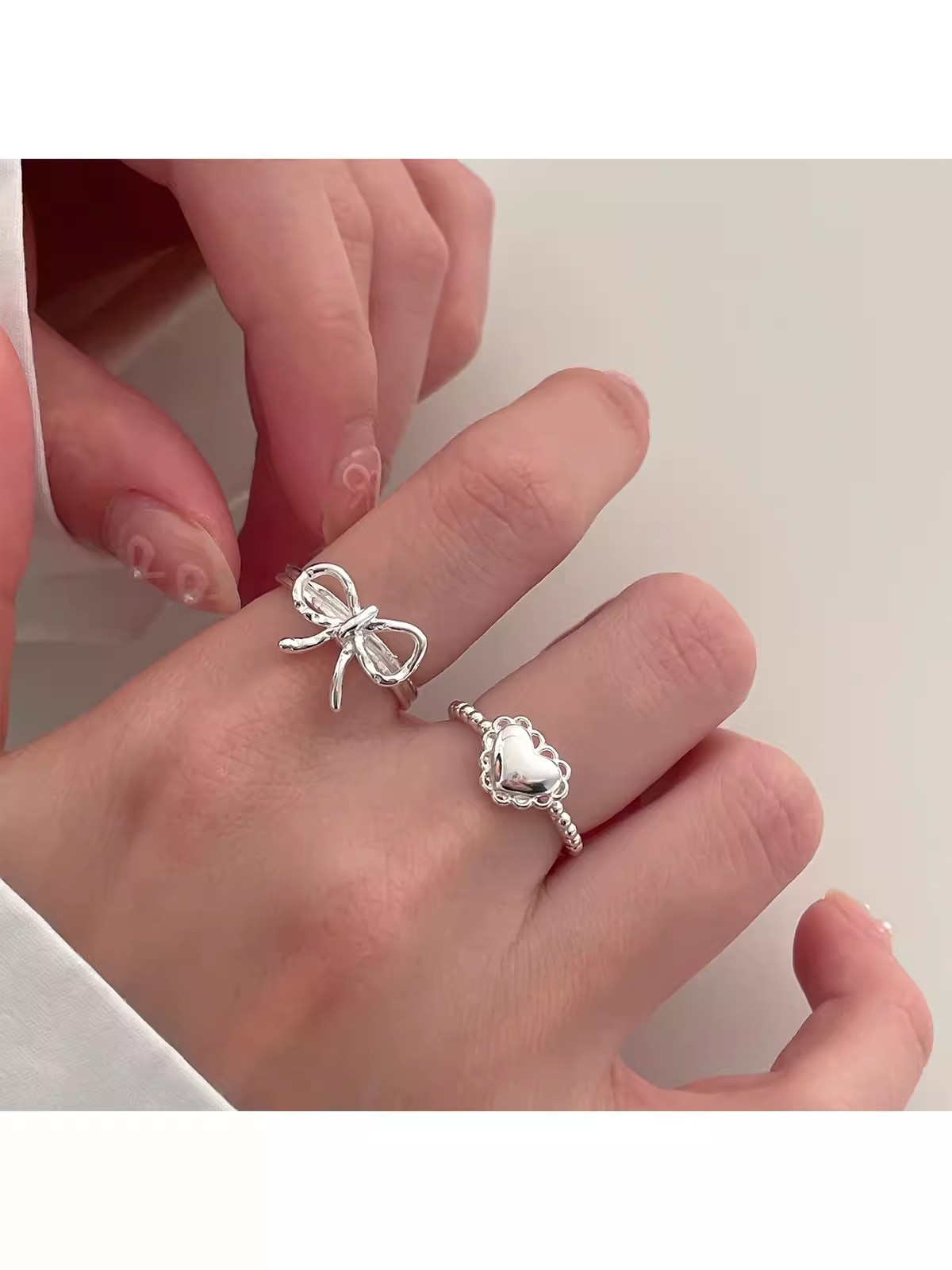 5g Weight Open Rings Classification Adjustable Ring Size 1 Piece Quantity Daily Occasion 925 Sterling Silver Material Heart Shape Pattern Women's Gender Polishing Design Sweet, IG Style Style 925 Sterling Silver Heart Shape Open Rings 2