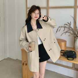 春装新款 大货双排扣翻领风衣中长款外套2C153-8920-P180K278