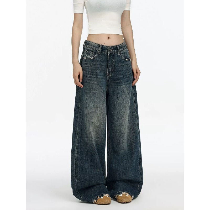 American retro low-waist wide-leg jeans for women, 2026 summer new style, slimming, loose, floor-length straight pants American retro low-waist wide-leg jeans for women, 2026 summer new style, slimming, loose, floor-length straight pants