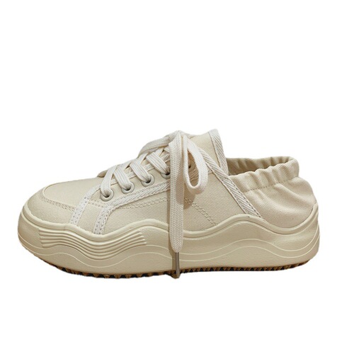  Summer Breathable Two-Wear Canvas Shoes for Women Korean Style Low-top Lazy Half-Drag Small White Shoes Wave Sole Women's Shoes