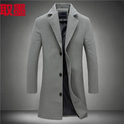 Fashionable Trendy Coat Handsome Mid-length Woolen Coat Men's Trenchcoat Slim-fit All-match Suit Gray Evening Dress