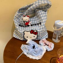 HelloKitty格子手提包包早春正流行大容量帆布包学生上班族托特包