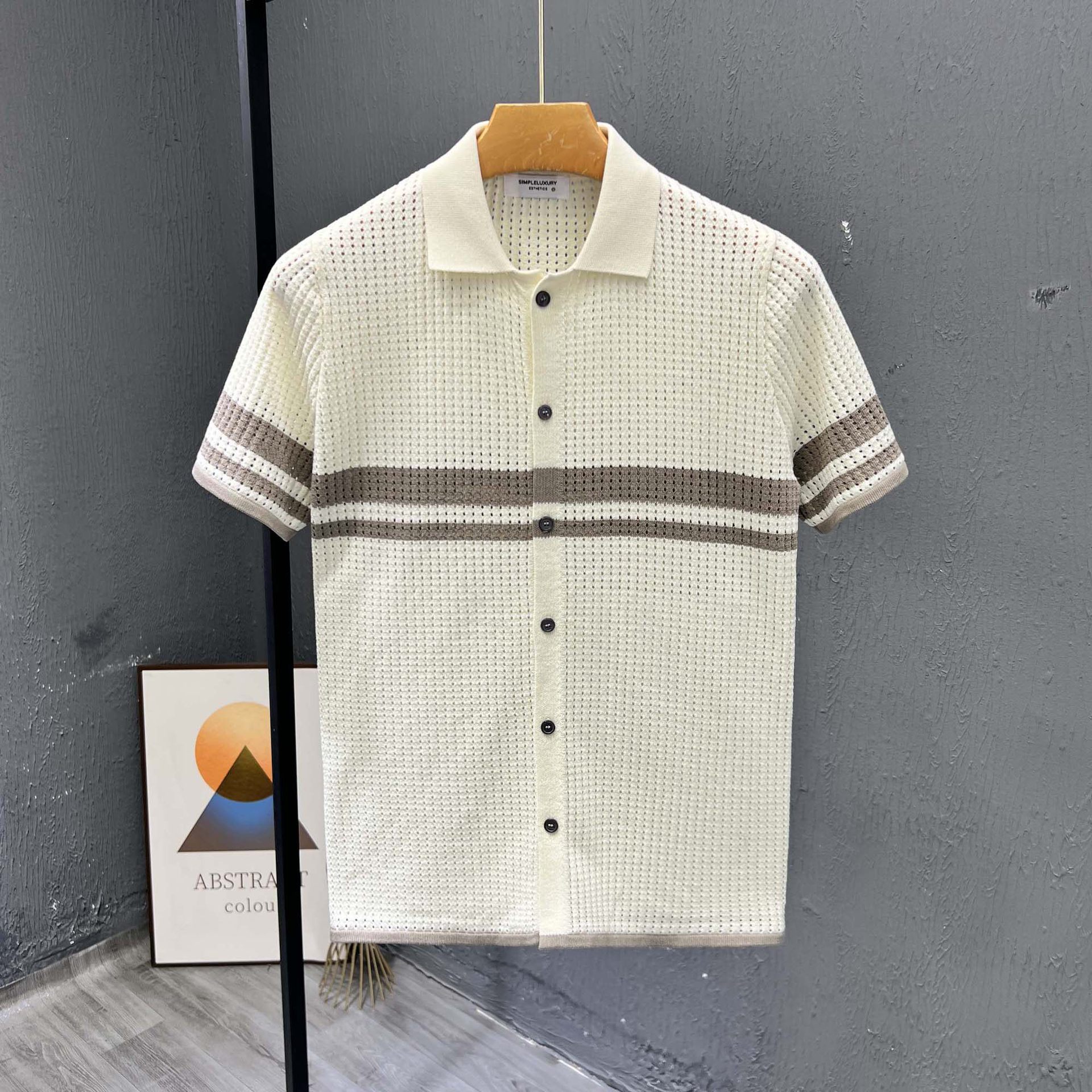 Polo camiseta de punto camiseta de manga corta hombre cardigán agujero rayas viejas camisetas casuales de verano fábrica transfronteriza mayorista