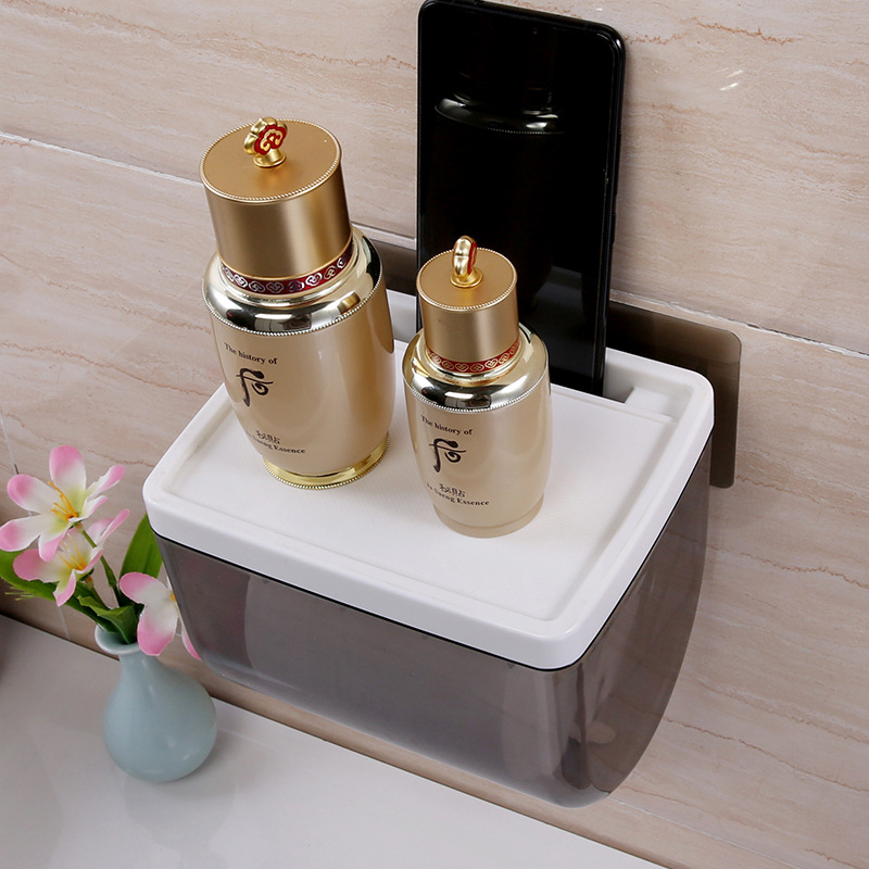 Caja de pañuelos para baño, portarrollos de papel sin perforaciones, caja de almacenamiento impermeable para inodoro, estante de almacenamiento de papel higiénico montado en la pared