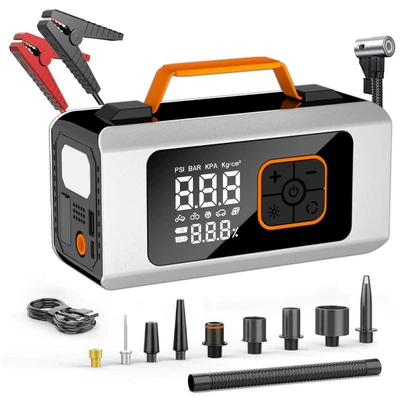 Portable Car Air Pump, Emergency Starting Power Supply, All-In-One Digital Display, Multi-Function Car Tire Pump (Hava nasosu) - inflatable-start-up-blowing-and-suction-all-in-one-machine-ordinary-clip-plus-storage-bag