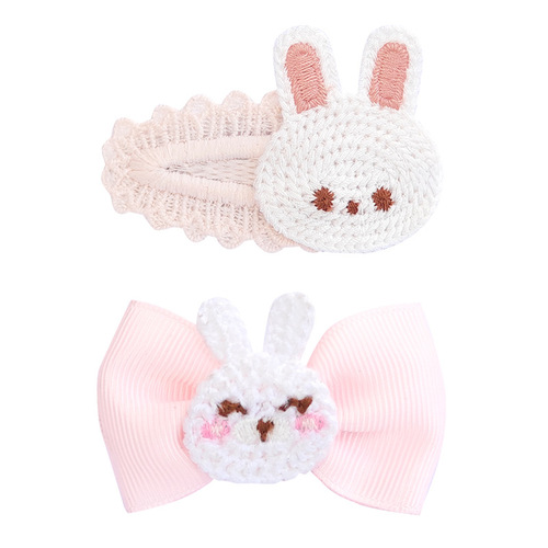 Children's woolen knitted rabbit BB clip, pink gift girl hair accessories, cute rabbit bow full clip