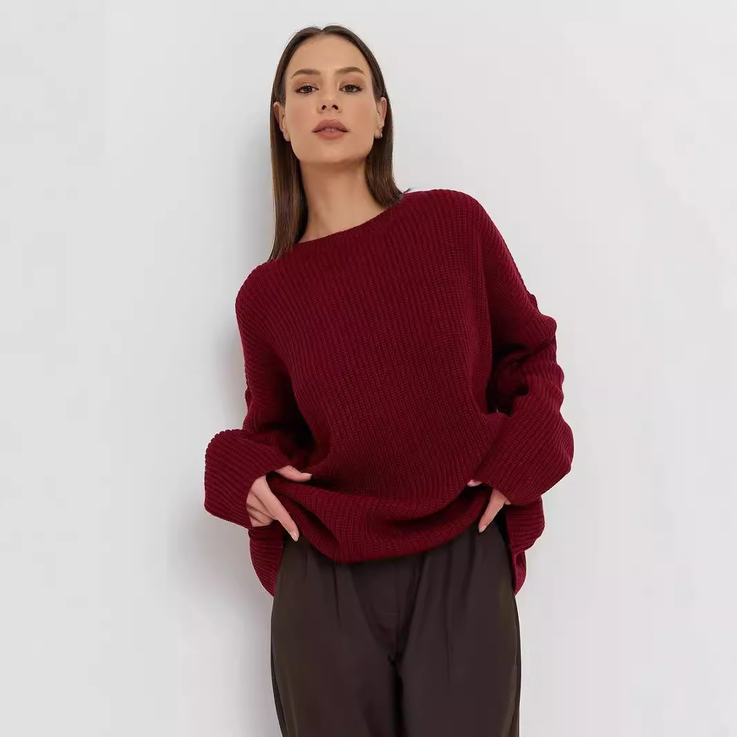 Europa y los Estados Unidos transfronterizos 2025 otoño y invierno hoodie de cuello redondo suelta fundación de manga larga camiseta de punto casual suéter mayorista