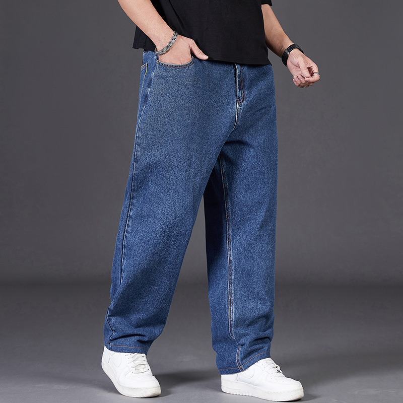 Wholesale Plus-Size Men's Clothing: Elastic Waist Drawstring Wide-Leg Jeans, Versatile Straight-Leg Oversized Dad Pants for Men