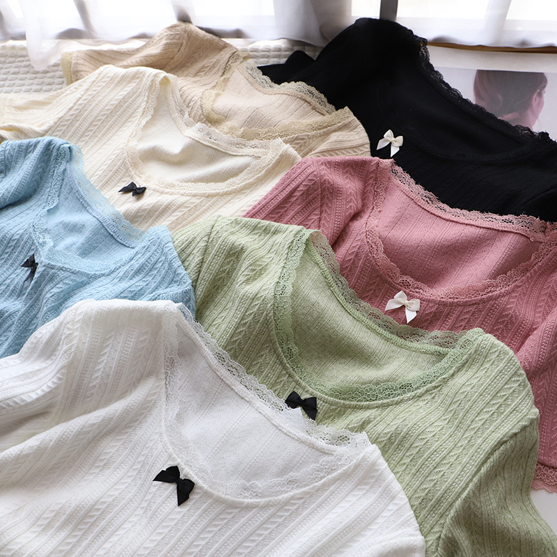 Sweet lace jacquard short sleeve T-shirt [Bizheng] 2024 spring and summer new butterfly orange short jacket 9844