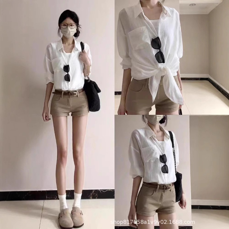 Vintage khaki Denim Shorts Women's 2025 New Summer Stretch High Waist Slimming Spice Girl A- Bag Hip Hot Pants