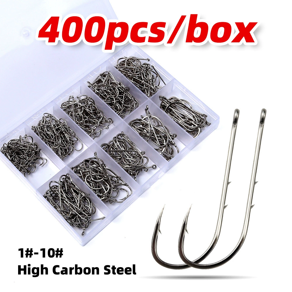 400 шт. Углеродистая сталь двойная спина с длинным хвостом рыболовный крючок 1 #-10 # комбинированный комплект с колючей петлями и кривыми рыболовными снасти Luya