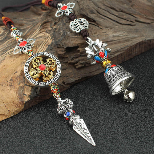 Vintage Tibetan Six Syllable Mantra Bell Turntable Chakra Keychain Dorje Car Ornament Bag Pendant Scenic Area Temple Gift