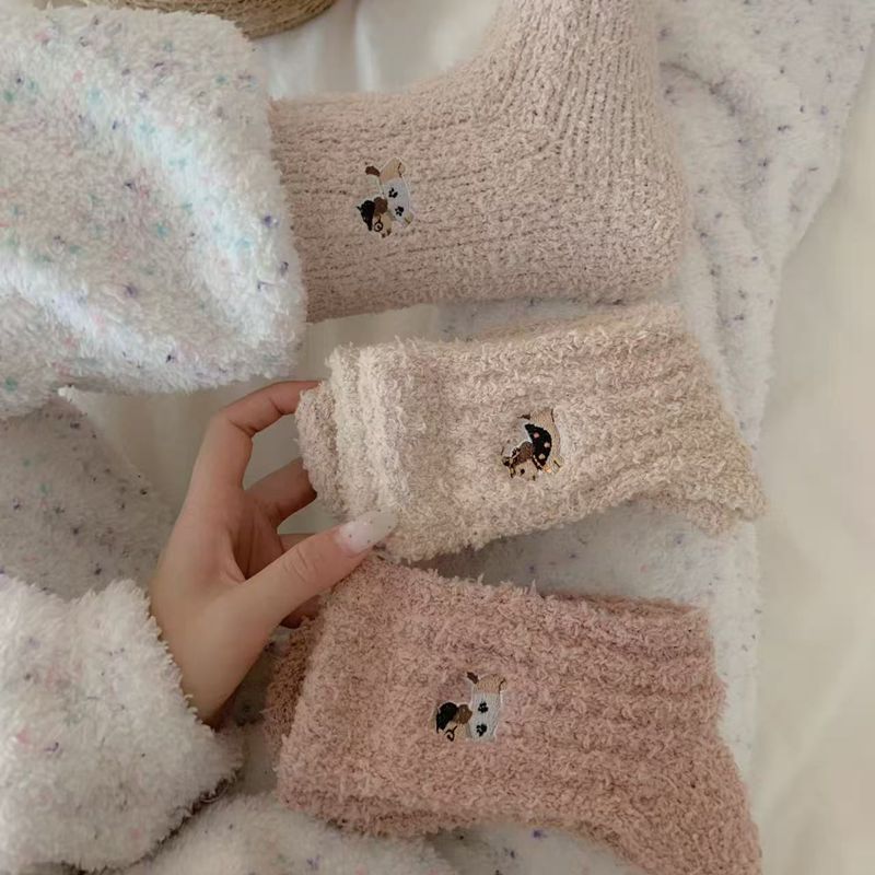 Calcetines de Piso para Interior de Adulto de Poliéster, Térmicos y Antifricción para Invierno