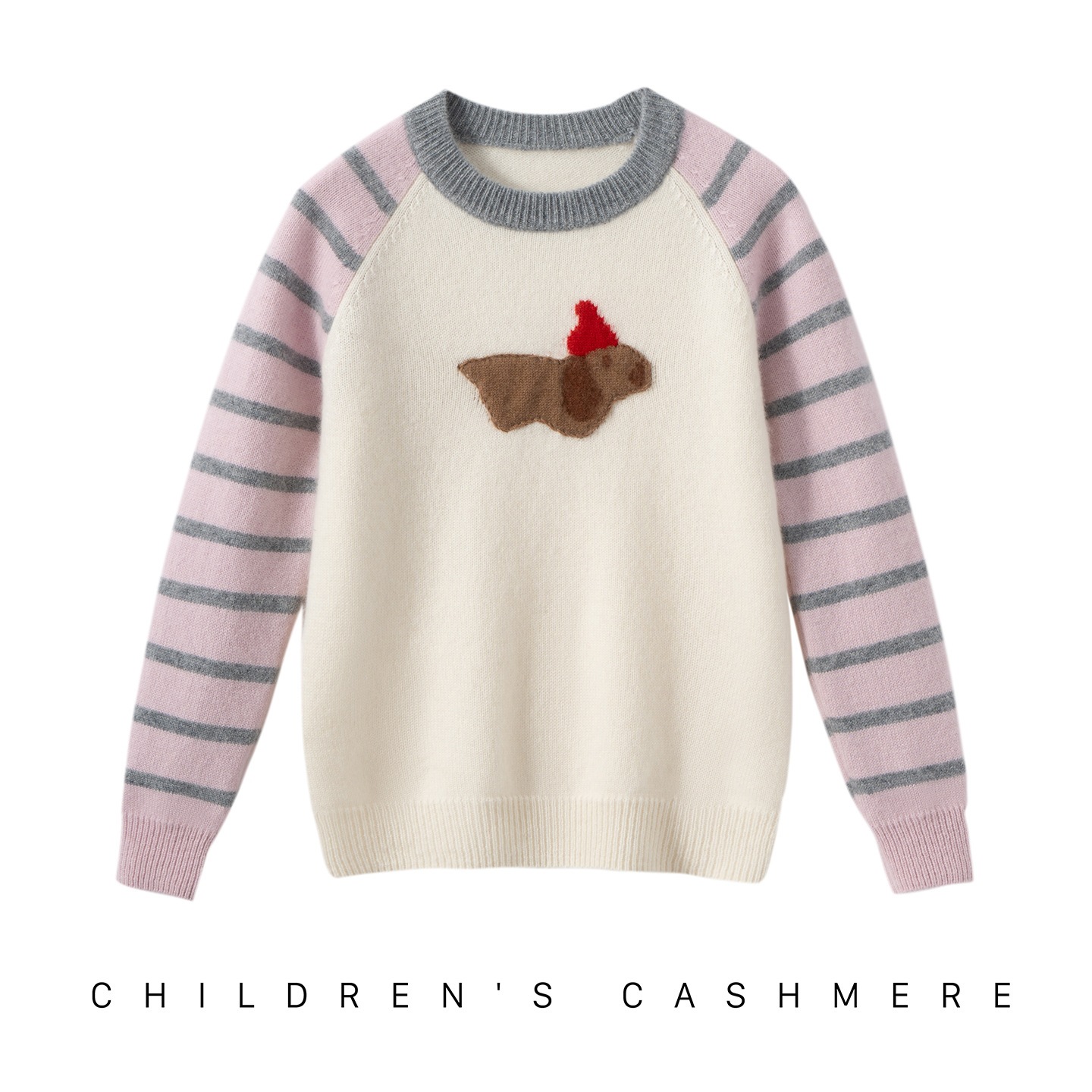 Premium Selected Children's Cartoon Puppy Cashmere Knit Sweater, Autumn/Winter Thickened Striped Cashmere Cartoon Sweater
