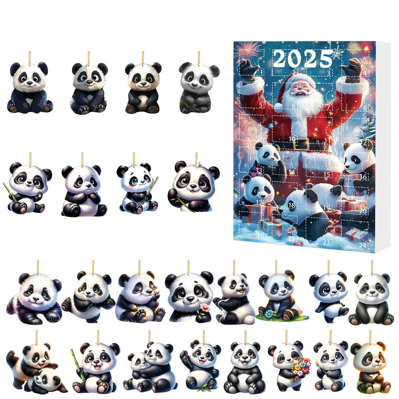 跨境2025圣诞降临日历盲盒 节日氛围熊猫款式背包挂饰圣诞树挂件|undefined